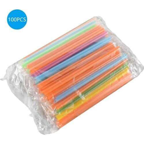 NEW 100pcs Plastic Drinking Straws Long Multi Colored Rainbow Straw Multi-Colored Striped Bedable Disposable Straws Party