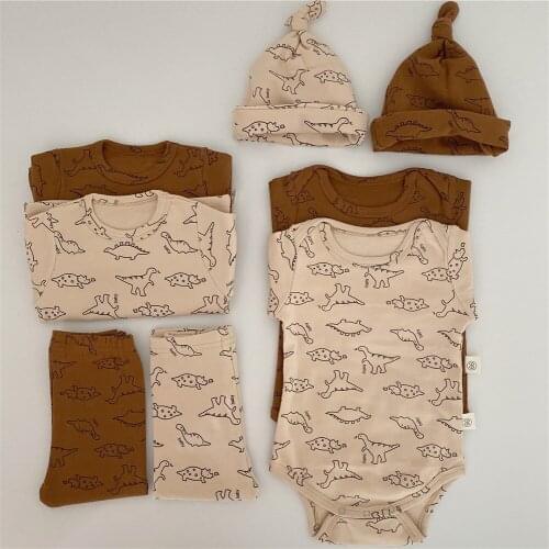 2021 New Dinosaur Print Baby Clothes Set Boys And Girls Long Sleeve Clothing Suit For Infant Autumn Toddler Pajamas Set 0-24M