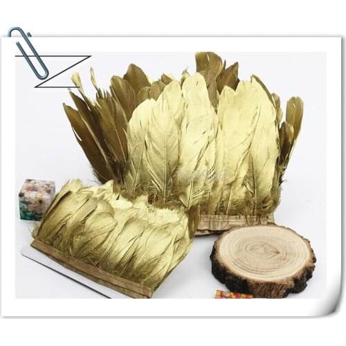 New arrival! 2m long big size gold goose feather ribbon/strips/skirts natural Goose Feather plumes for DIY Crafts/jewelry making