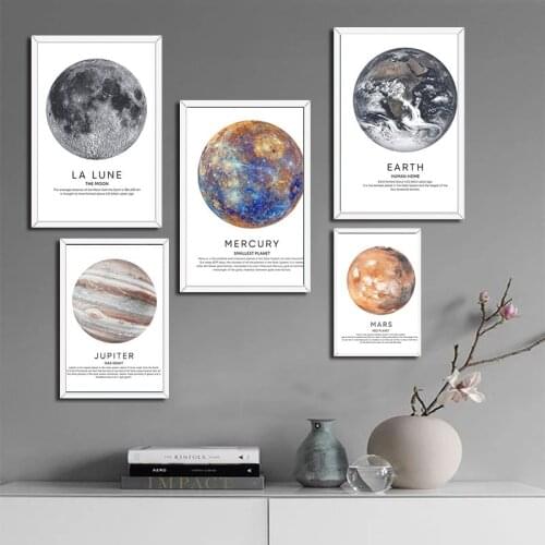 Earth Mars Sun Moon Venus Nordic Posters and Prints Solar System Planet Canvas Painting Wall Art Pictures Living Room Decor