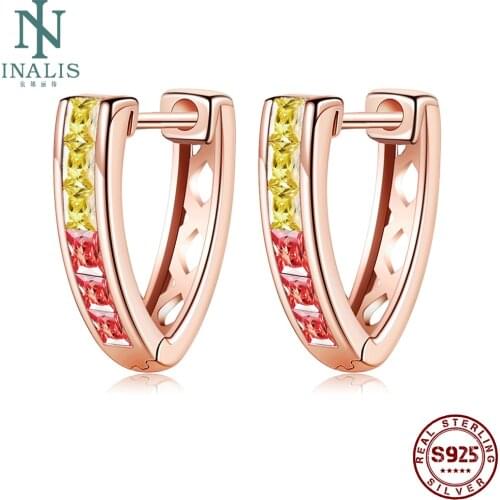 INALIS S925 Sterling Silver Clip Earrings For Women Triangular Colorful Cubic Zirconia Earrings Simple Trendy Fine Jewelry