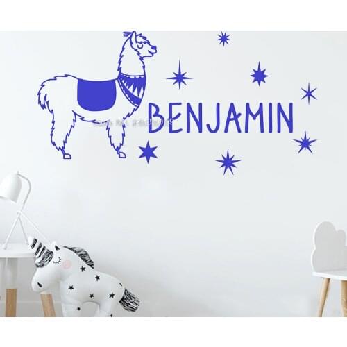 Cute Llama & Stars Personalized Boys Name Wall Decal Vinyl Home Decor Sticker Custom Names Alpaca Murals Nursery Bedroom LC1260