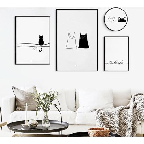 Nordic Modern Canvas Painting Home Decor Lovely Cat Bird Picture Wall Art Cute Animal Minimalist Print kid Bedroom Art Painting