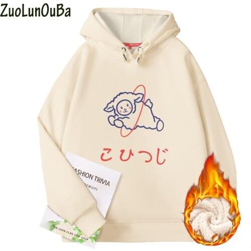 Autumn Winter Thick Women Hoodie Sweatshirt Cartoon Mianyang Hula Hoop Print Harajuku Pullover Long Sleeved Loose Tops Coat