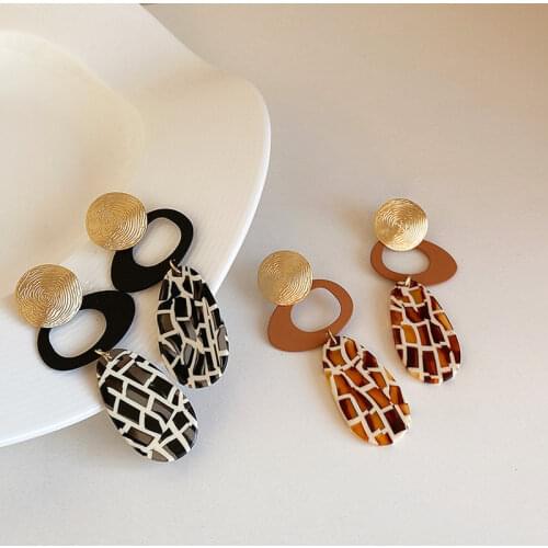 Vintage Arcylic Acetate Leopard Earrings for Women Retro Irregular Geometric Gold Alloy Long Drop Dangle Earrings Oorbellen