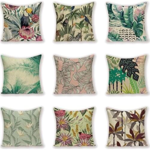 Vintage Decorative Cushion Covers Shabby Chic Throw Pillow Tropical Plant Flower Flax Pillows Cover Cases Animal Bird Pillowcase