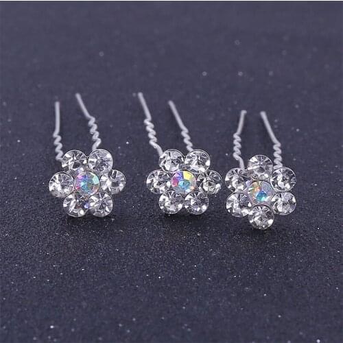3pcs U Shaped Hair Pins and Clips Flower Rhinestone Hair Sticks Forks Headpieces for Women Bride Wedding Hairstyle Jewelry
