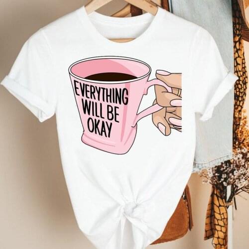 Women Clothes Cartoon Coffee Love 90s Ladies Holiday Summer Print Fashion Tshirt Female Short Sleeve Tee Top Graphic T-shirt