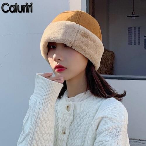 Caluriri Women Thick Winter Hat Windproof Plus Fleece Suede Warm Beret Hat Faux Leather Girl Cap Melon Hat Landlord Bone