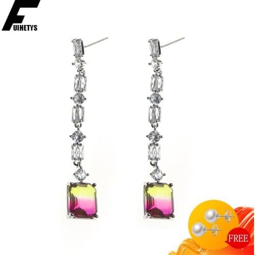 BaliJelry Trendy 925 Silver Earrings Jewelry Topaz Zircon Gemstones Drop Earring for Women Wedding Engagement Party Accessories