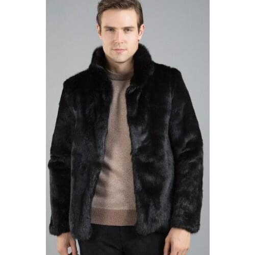 Winter mens faux rabbit fur coats thicken warm medium long overcoat mens leather jackets and coats masculino chaqueta hombre