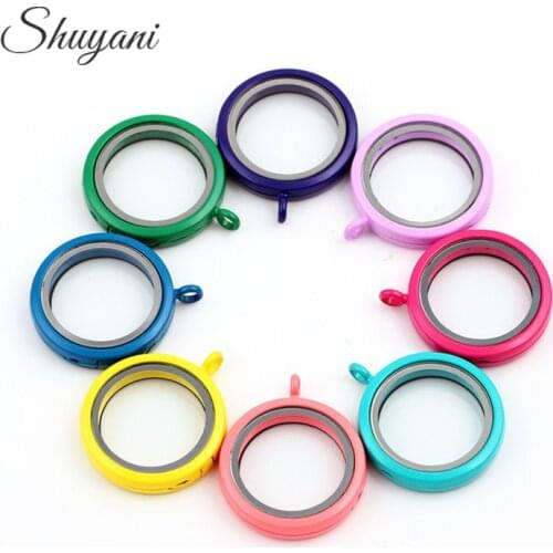 1pcs 30mm Round Colorful Floating Locket Glass Memory Living Floating charms plain Locket Pendant For necklace women Jewelry