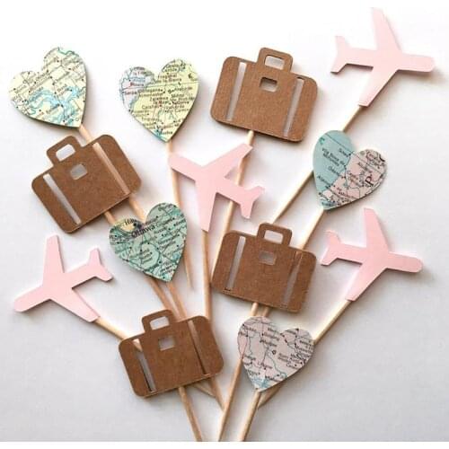 12pcs/Set Map Cupcake Toppers Travel Theme pink and blue Baby Shower Birthday Wedding Anniversary Party Cake Topper Decoration