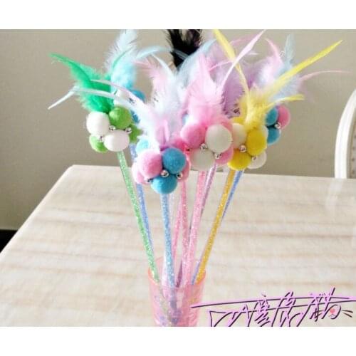 Usd2.98/pc pet cat kitten playing toys teaser fishing pole rod soft ball with feather 10pcs/lot