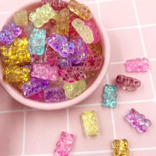 20Pcs Mixed Gummy Bear Candy Flat back Resin Cabochon Kawaii Glitter Crafts DIY Scrapbooking Decoration Hair Accessories 10X16mm