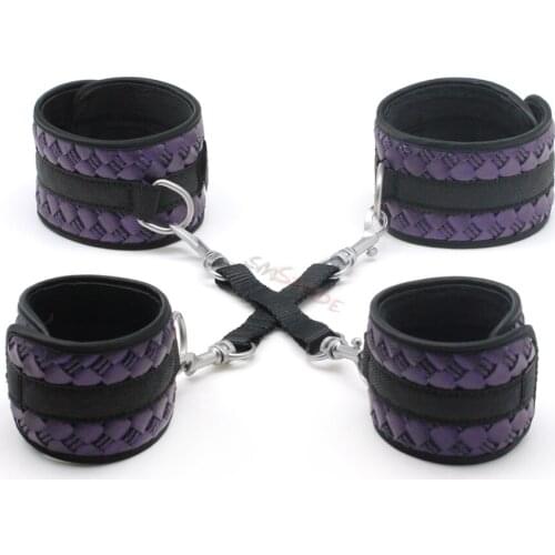 2017 Smspade Purple PU Bondage Restraints Hog-tied Kit, Sex Handcuffs Ankle cuffs for Adult Sex Bondage Play SH-2015 K