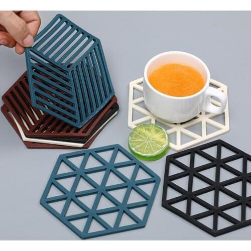 3/4PC Cup Coaster Silicone Dining Table Placemat Coaster Cup Hexagon Mats Heat-insulated Bowl Home Decor Desktop Kitchen Supply