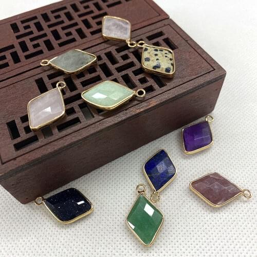 Natural Stone Pendant Diamond-shaped Spotted Stone Lapis Lazuli Faceted Crystal Color Earrings Necklace Jewelry Decoration 3pcs