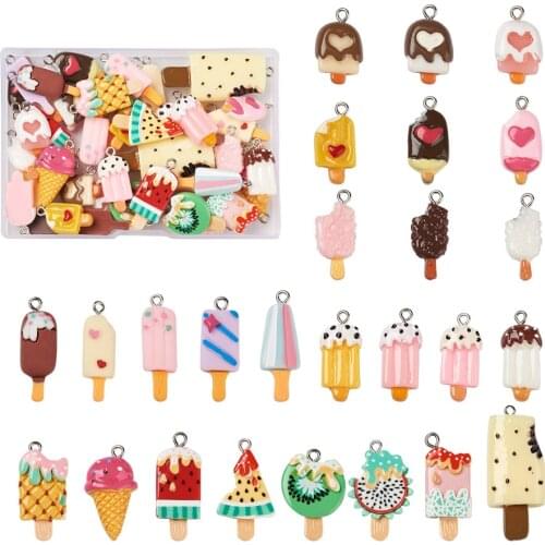 38~60pcs/box Cute Stripe Resin Clay Pendants Marshmallow/Heart/Flat Round Pendant with Vortex For DIY Earring Making Decor