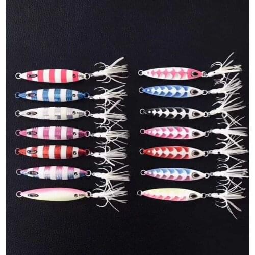 7Pcs VIB Fishing Lure Hard Bait 30g 40g 60g 100g 130g 160g 200g Luminous Slow Jigging Metal Jig Spoon Winter Fishing Lure