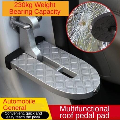 Car Door Step Foldable Car Roof Rack Step Universal Latch Hook Auxiliary Foot Pedal Aluminium Alloy Safety Hammer