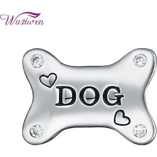 Wuziwen 925 Sterling Silver Charm Beads For Women Dog Bone Shape White AAAAA CZ European Bracelet Necklace DIY Jewelry Making