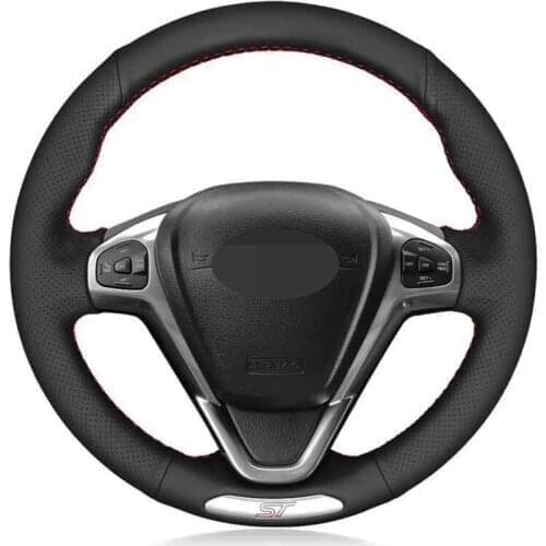 Car Steering Wheel Cover Soft Black Genuine Leather DIY Hand-stitched For Ford Fiesta ST 2013 2014 2015 2016 2017 2018
