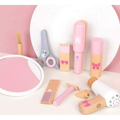 New Wooden Haircut Toy Set Beauty Wood Hairdressing Girls Makeup Set Simulation Pretend Play Wooden Toys For Kids