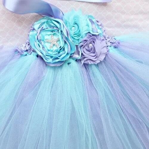 Purple Aqua Mermaid Princess Tutu Dress Baby Girls First Birthday Party Dress Kids Under the Sea Cosplay Costume 1-12 years old
