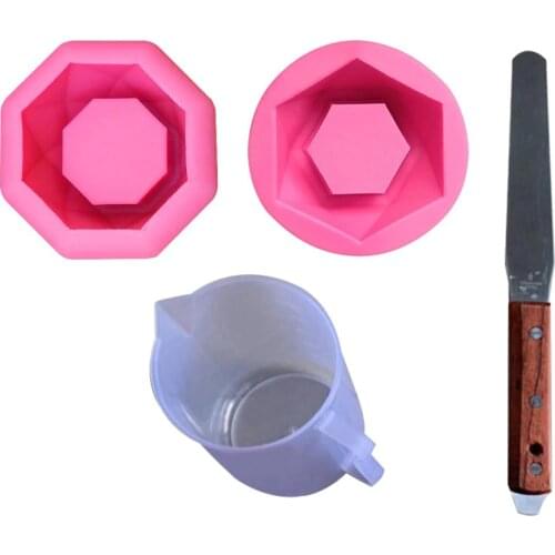 DIY Silicone Octagon Mold Set Cement Concrete Mixing Cutter Measuring Cup Succulent Flower Pot Silicone Mold Set #CW