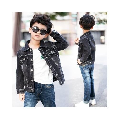 High quality hot selling 2018 spring new Korean fashion girls boys denim jacket childrens Slim black boy denim jacket