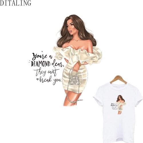 Elegant Lady Patch Iron On Transfers On Clothing Fashion Girl Thermal Sticker DIY Washable Patch On T-Shirt Tops Appliqued Patch