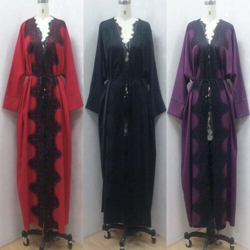F875New lace stitching dubai Middle East fashion bat sleeve loose cardigan robe in stock
