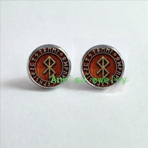 HZ4-00228 1pair Viking eardrops Peace stud earrings Rune in Runic Circle Earrings Studs jewelry glass Cabochon Earrings Post