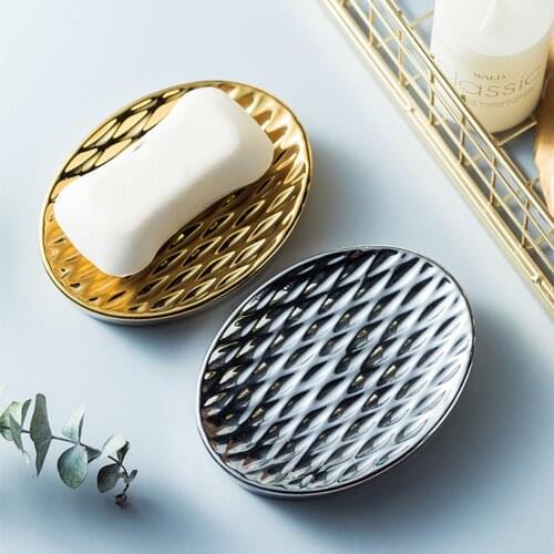 Ceramic Soap Dish Light Luxury Hotel Bathroom Toilet Hand Face Soap Tray Laundry Soap Box Gold Silver