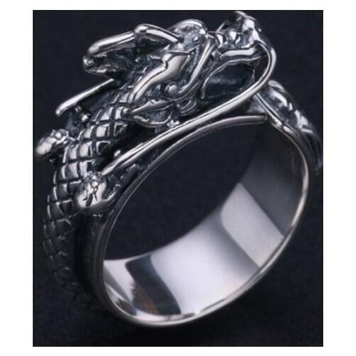 925 Sterling solid Silver Mens Biker Thai Dragon Punk Ring Rings Jewelry A3937