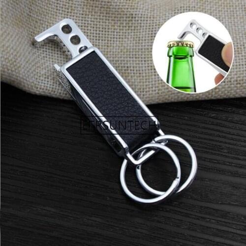 Creative Rotatable Leather Key Chain Metal Car Key Ring Mans Strap Keychain Tool Keyring Bottle Opener