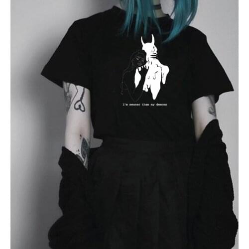 Kuakuayu HJN Women I'm Meaner Than My Demons T-Shirt Tumblr Fashion Grunge Style Tee Satanic Shirt Gothic Clothing