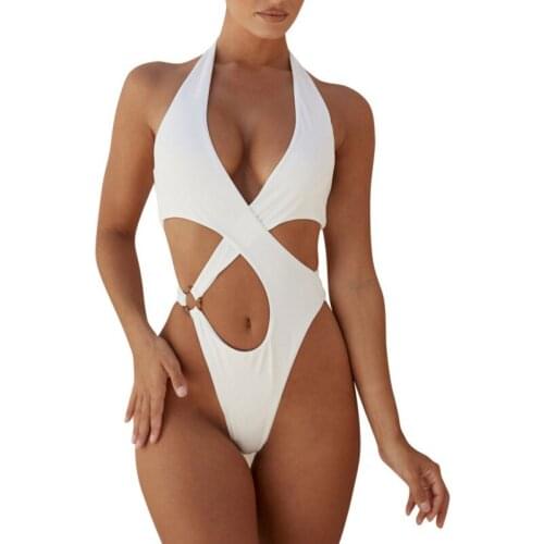 Summer Women Sexy Swimsuit Female Solid Color One Piece Swimwear Classic Vintage Bathing Suits Backless Slim Beachwear