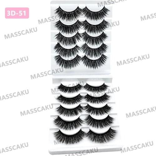 MASSCAKU 5 Pairs 3D Soft Mink False Eyelashes Handmade Wispy Fluffy Long Lashes Natural Eye Extension Makeup Kit Cilios