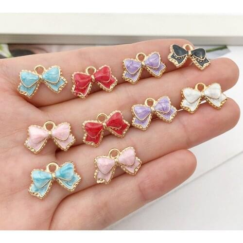 Mix 20pcs/pack Little Bow Enamel Charms Earring Keychain Necklace Pendant Jewlery Findings Bulk Items Wholesale