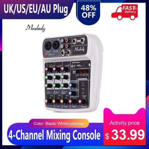 Muslady AI-4 Compact Mixing Console Reverb Effect Digital Audio Mixer BT MP3 USB Input +48V Phantom Power for Music Recording