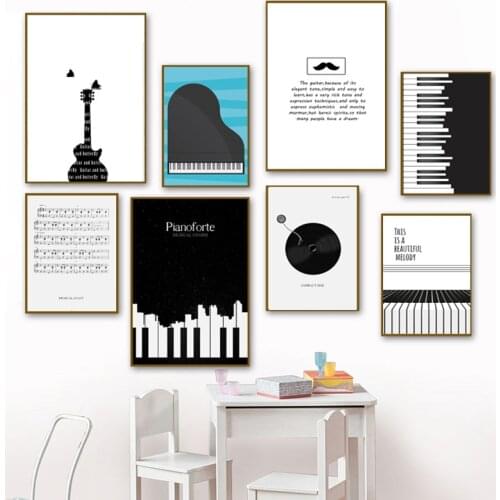 Music Theme Canvas Painting Nordic Musical Notes Modern Poster Black White Line Piano Key Home Pictures Living Room Decortion