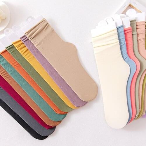 Socks Womens High Quality Solid Color Loose Breathable Long Cotton Socks Thin Spring Autumn Harajuku Elastic Socks Candy Colors