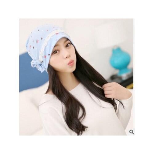 New Style Cotton CROWN Flower Printed Bow Confinement Cap Set of Head Cap