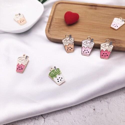 10pcs/set Enamel Pearl Milk Tea Charms 15x21mm Milk Tea bottle Pendant for Jewelry DIY Handmade Earrings Bracelet Finding XL643