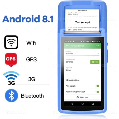 POS PDA Android Wireless Bluetooth Printer 58mm WIFI Barcode Barcode Reader Handheld Terminal Loyverse POS Printer PDA 3G OTG