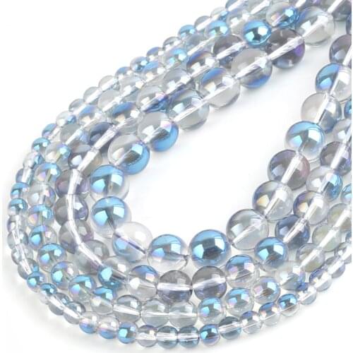 Plated Blue Crystal Beads AB Polished Austria Crystal Glitter MoonStone Round Beads For Jewelry Making Spacer Beads Diy