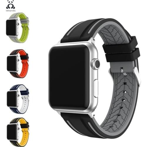 Lebanda Sport band for apple watch 5 4 3 2 1 strap for iwatch 42mm 44mm soft silicone replacement stainless steel adapters