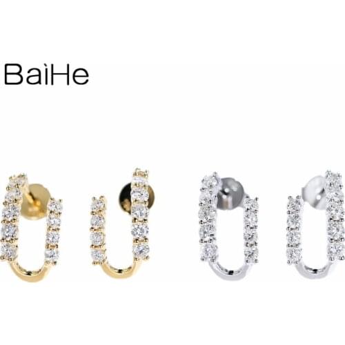 BAIHE Solid 14K Yellow Gold Round 0.58ct Natural Diamonds Earrings Engagement Party Trendy Fine Jewelry Stud Earrings for Women